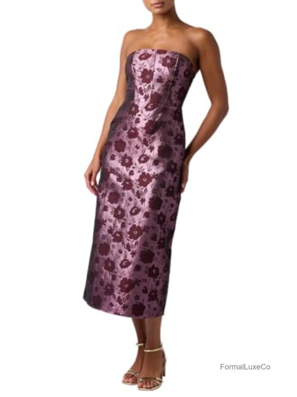 Corset Jacquard Strapless Midi Dress Sheath Formal